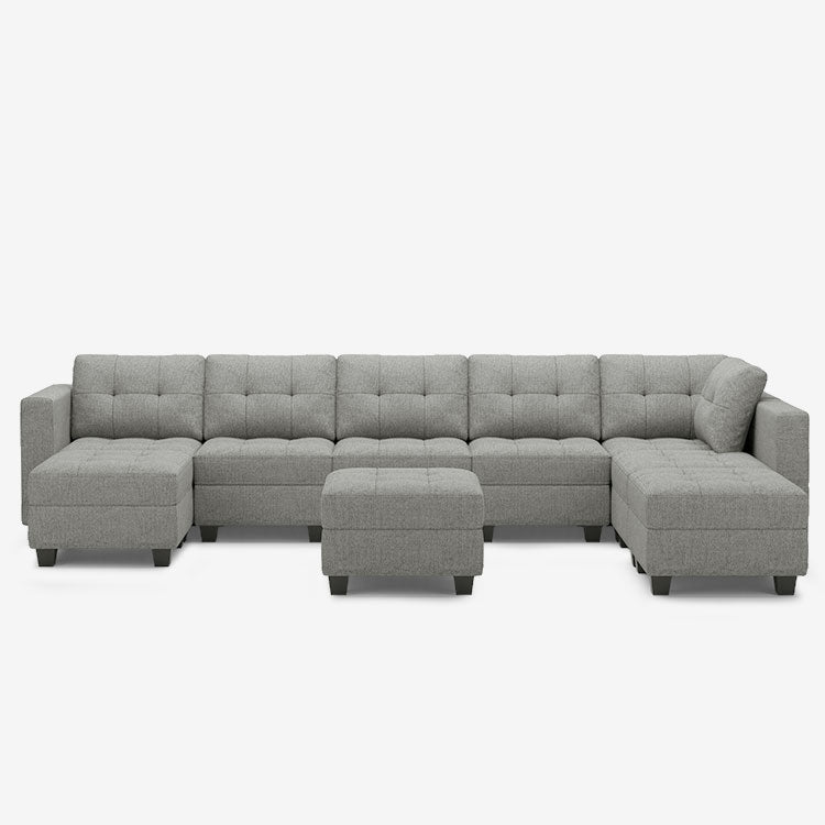 Pebble-Grey-/-Weave-9-Seat-U-Shaped-Open-Sectional-with-Ottoman