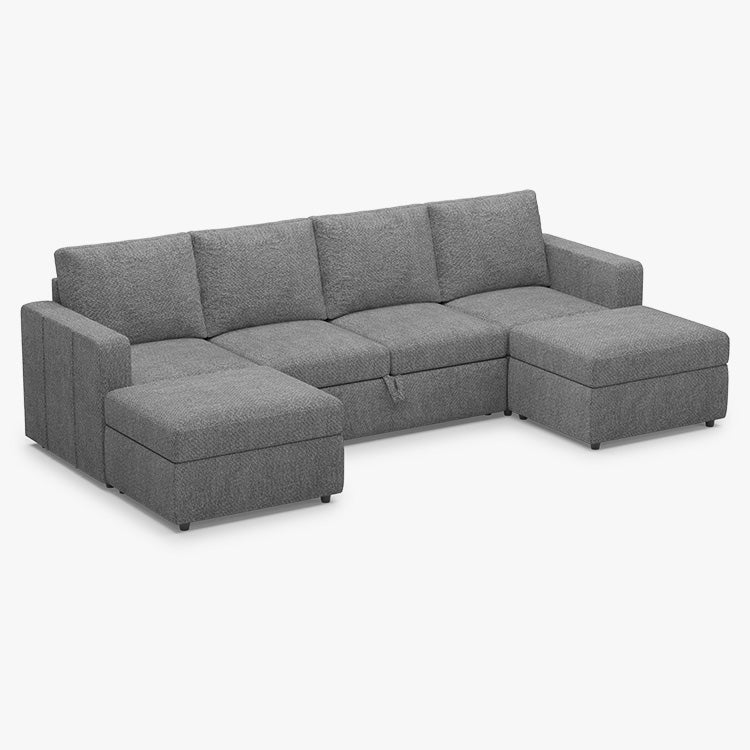 Belffin 4 Seats Modular Chenille Pull-out Sleeper Sofa with Storage Ottoman