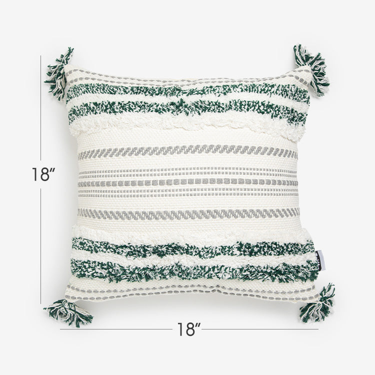 Belffin Canva Bohemian Pattern Green Throw Pillow With Tassel- Set of 2