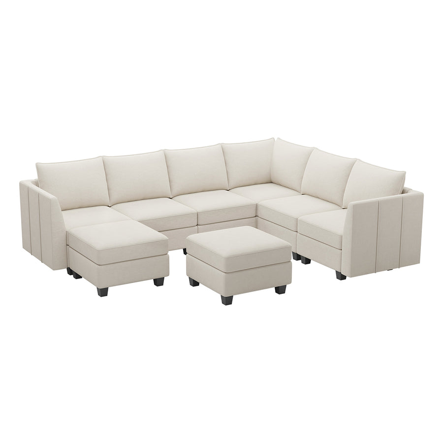 Cosmic-Latte-/-Velvet-8-Seat-U-Shaped-Sectional