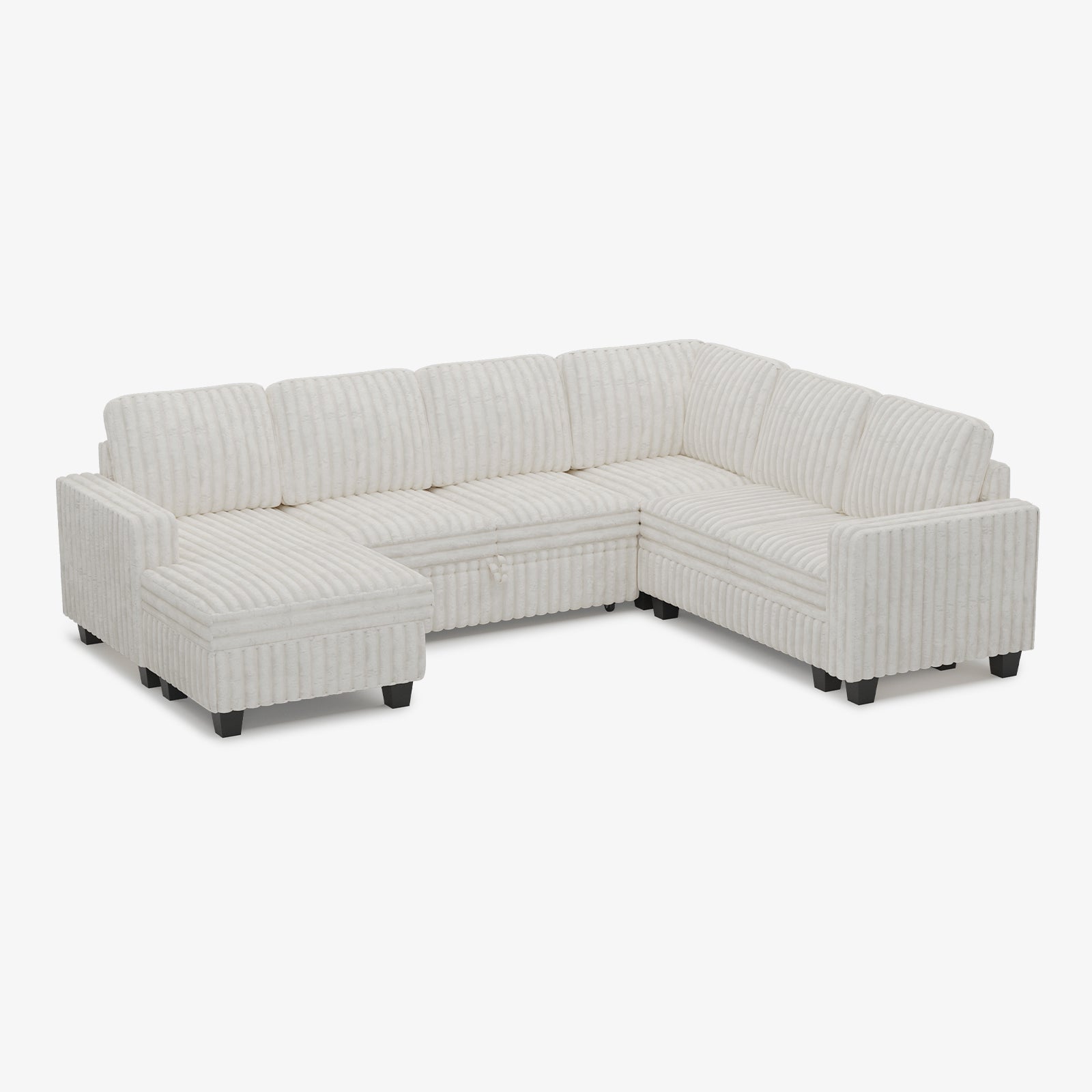 Plume 6 Seats Modular Faux Rabbit Fur Corduroy Pull-out Sleeper Sofa with Storage Seats and Ottoman