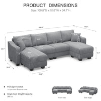 Frosted-Grey-/-Corduroy-4-Seats-U-Shaped-Sectional-dimension