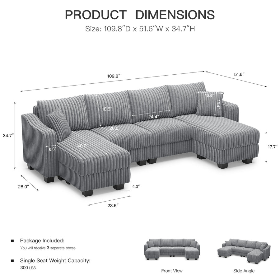 Frosted-Grey-/-Corduroy-4-Seats-U-Shaped-Sectional-dimension