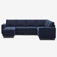 Dark-Blue-/-Velvet-7-Seat-U-Shaped-Sectional
