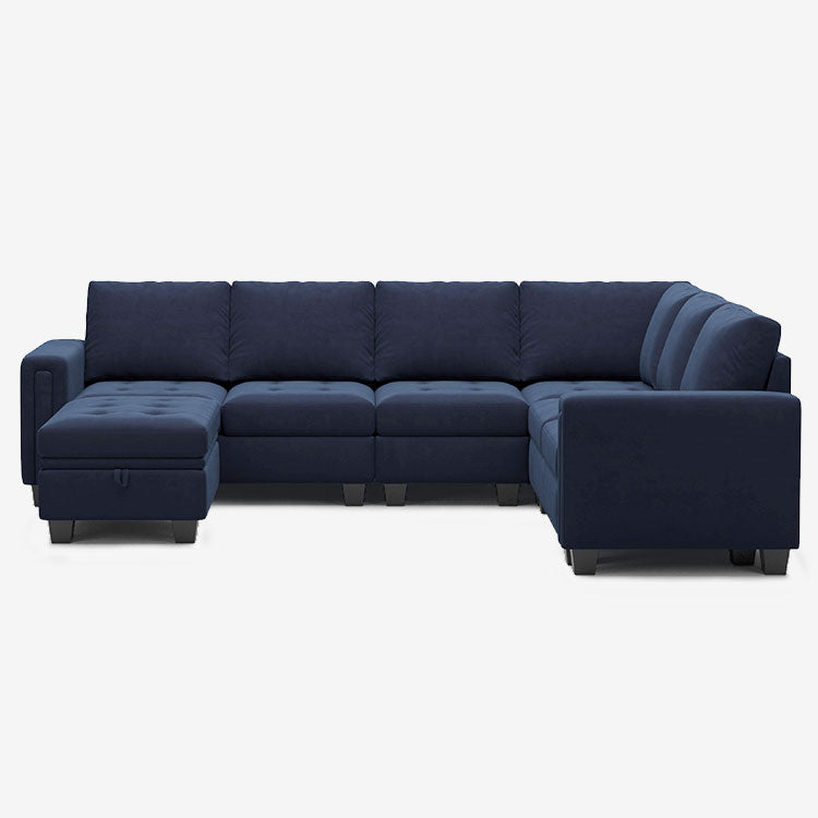 Dark-Blue-/-Velvet-7-Seat-U-Shaped-Sectional