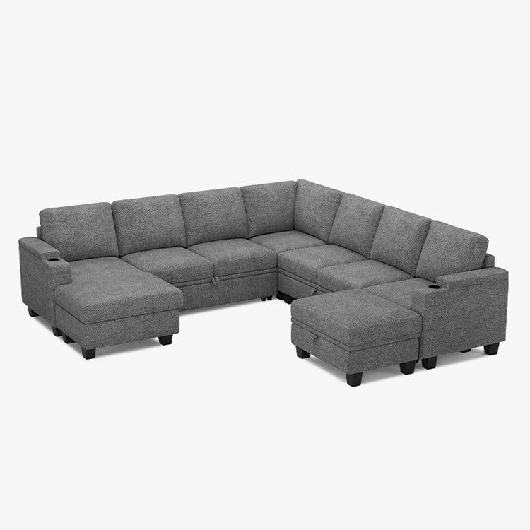 Belffin Modular 7 Seater Modular Chenille Pull-out  Sleeper Sofa with Storage Chaise