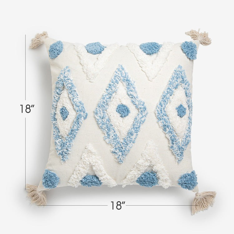 Belffin Canva Bohemian Pattern Blue Throw Pillow With Tassel- Set of 2