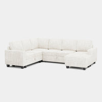 White-Beige-/-Faux-Rabbit-Fur-Corduroy-6-Seat-U-Shaped-Right-Chaise-Pullout-Sectional