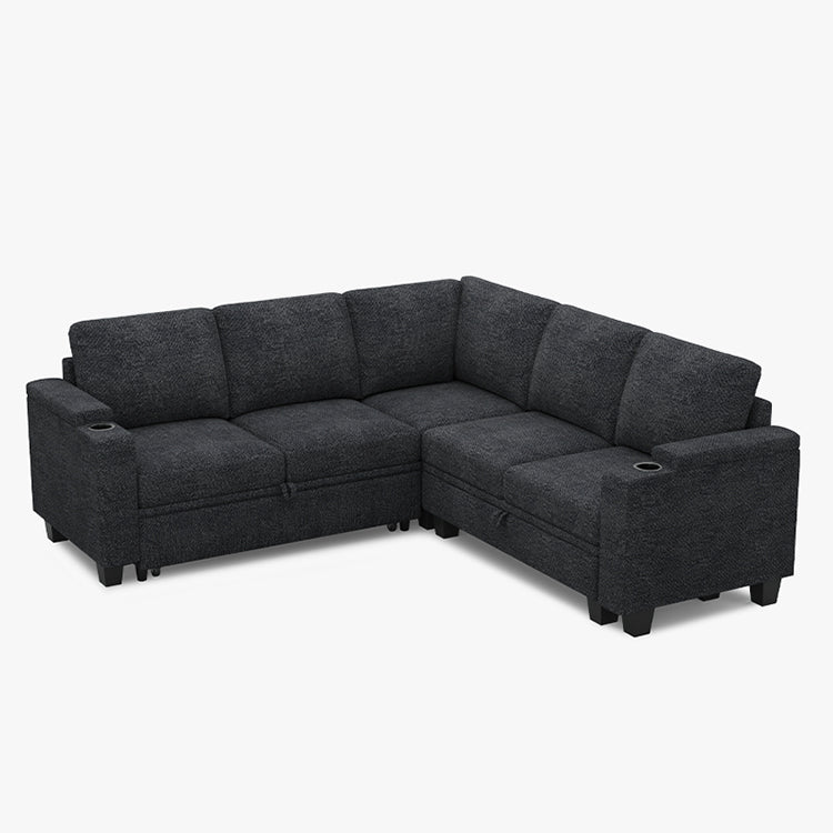 Belffin Modular 5 Seater Modular Chenille Pull-out  Sleeper Sofa with Storage Seats