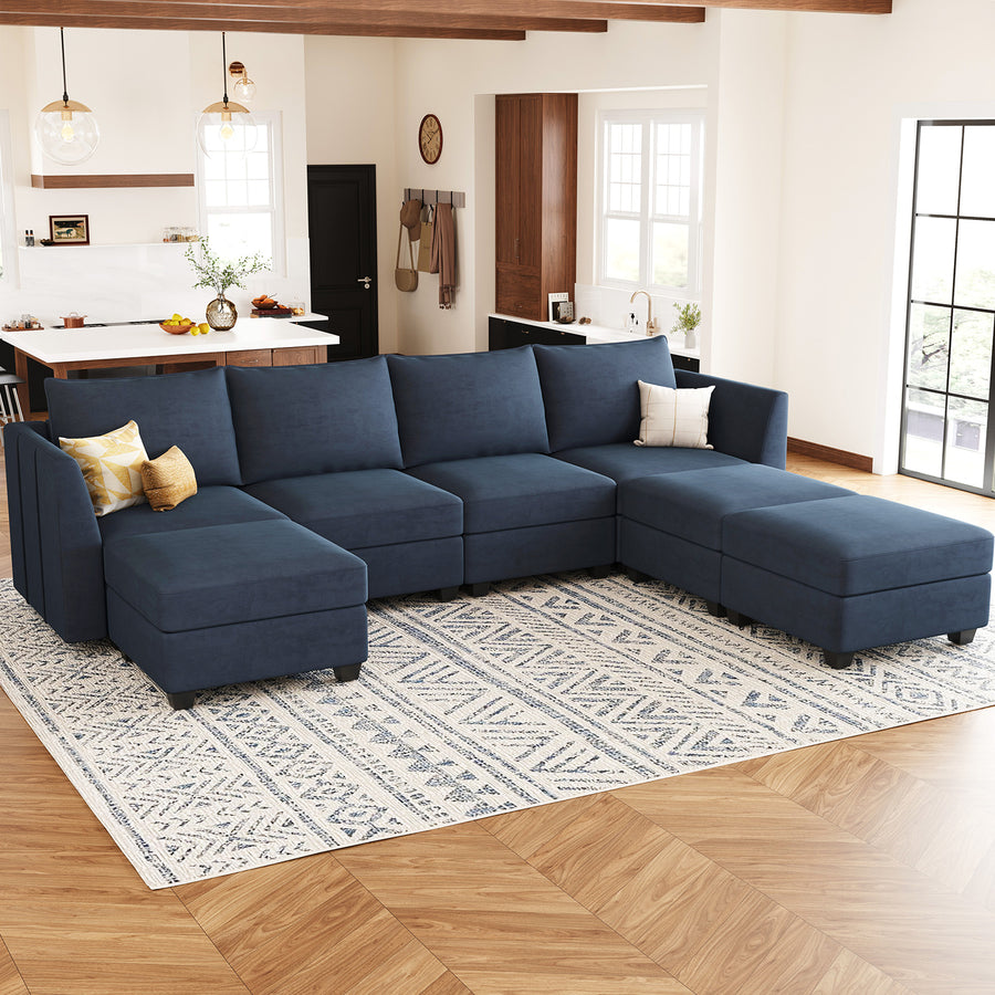 Navy-Blue-/-Velvet-7-Seat-U-Shaped-Open-Sectional