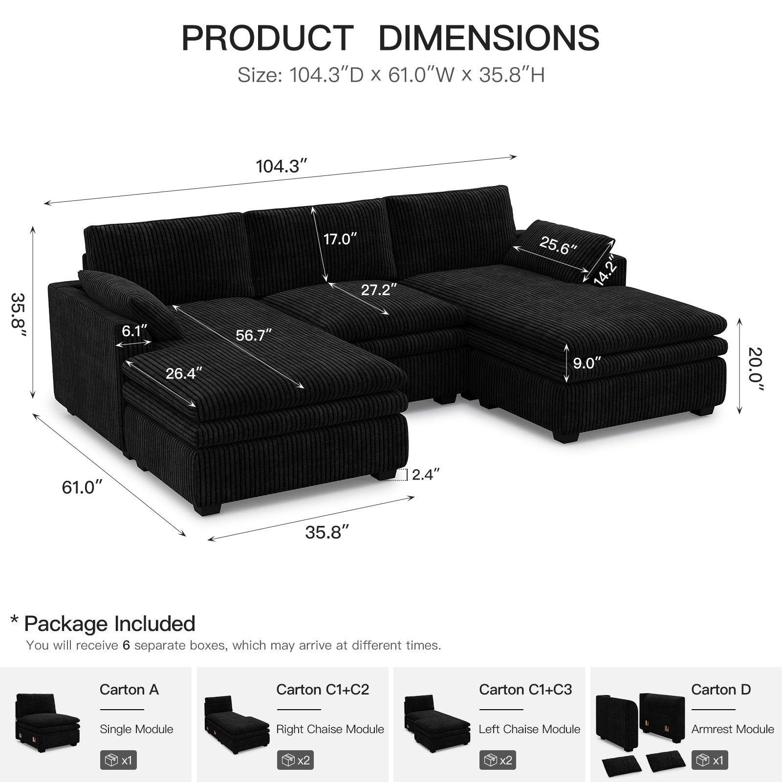 Vayla Oversized Cloud 3 Seats Sofa with Double Chaise