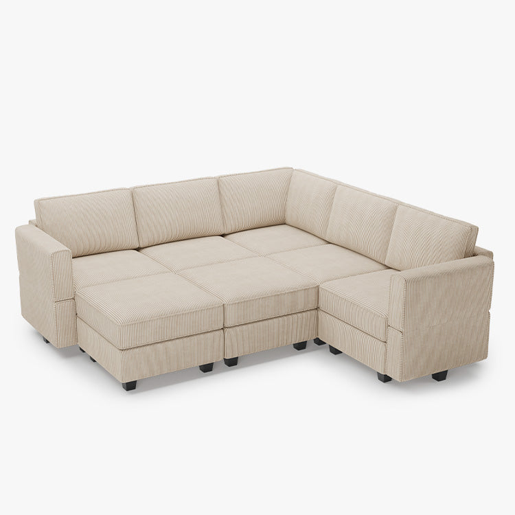 Belffin 7 Seats + 8 Sides Modular Wide Corduroy Sofa with Storage Seat