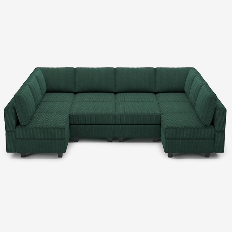 Belffin 10 Seats + 10 Sides Modular Wide Corduroy Sleeper Sofa with Storage Seat