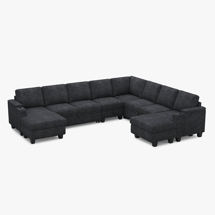 Belffin Modular 8 Seater Modular Chenille Pull-out  Sleeper Sofa with Storage Chaises