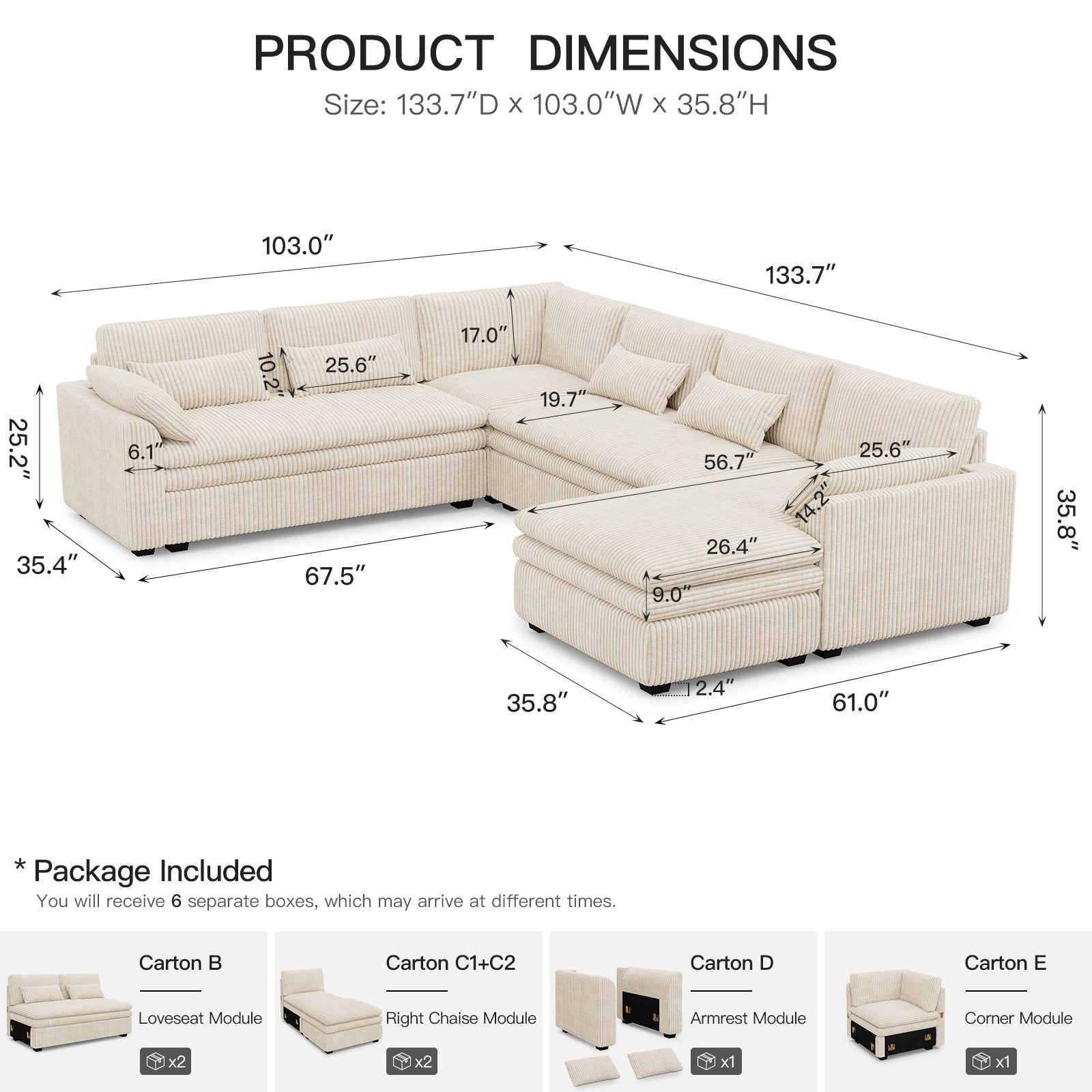 Vayla Oversized Cloud 7 Seats Sofa with Double Chaise