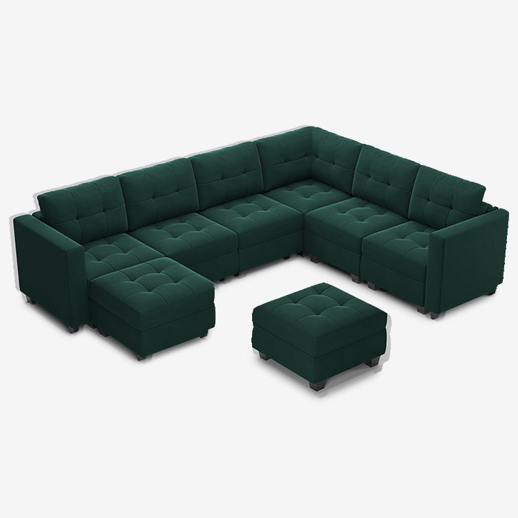 Belffin 7 Seats + 9 Sides Modular Velvet Tufted Sofa with Storage Seat and Ottoman