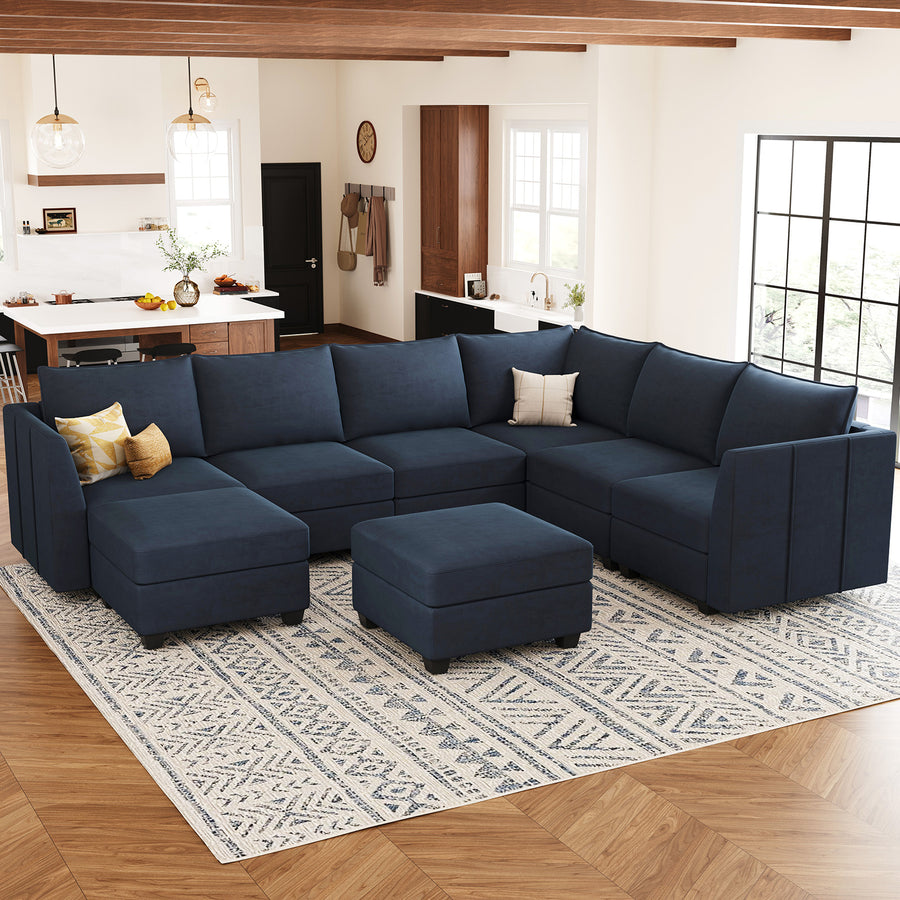 Navy-Blue-/-Velvet-8-Seat-U-Shaped-Sectional