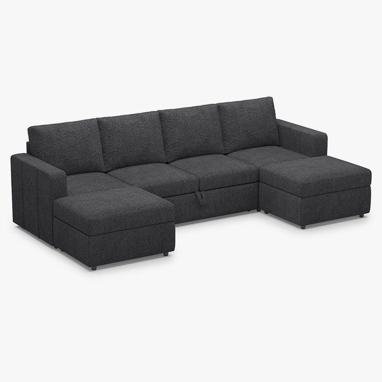 Belffin 4 Seats Modular Chenille Pull-out Sleeper Sofa with Storage Ottoman