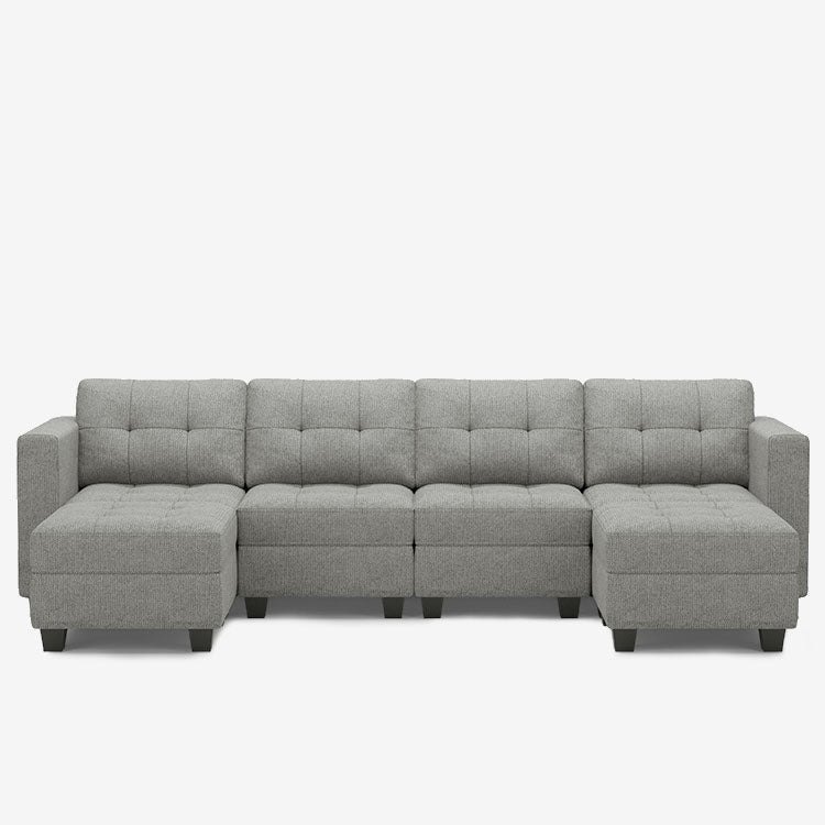 Pebble-Grey-/-Weave-6-Seat-U-Shaped-Open-Sectional