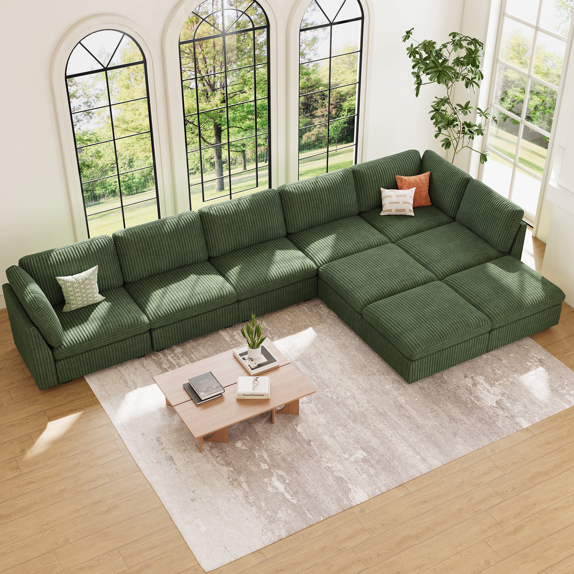 Belffin 9 Seats + 8 Sides Oversized Modular Wide-Ribbed Corduroy Sofa with Large Storage Ottoman