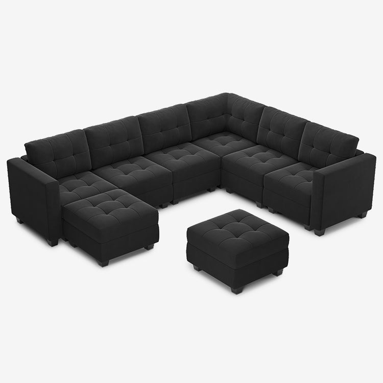 Belffin 7 Seats + 9 Sides Modular Velvet Tufted Sofa with Storage Seat and Ottoman