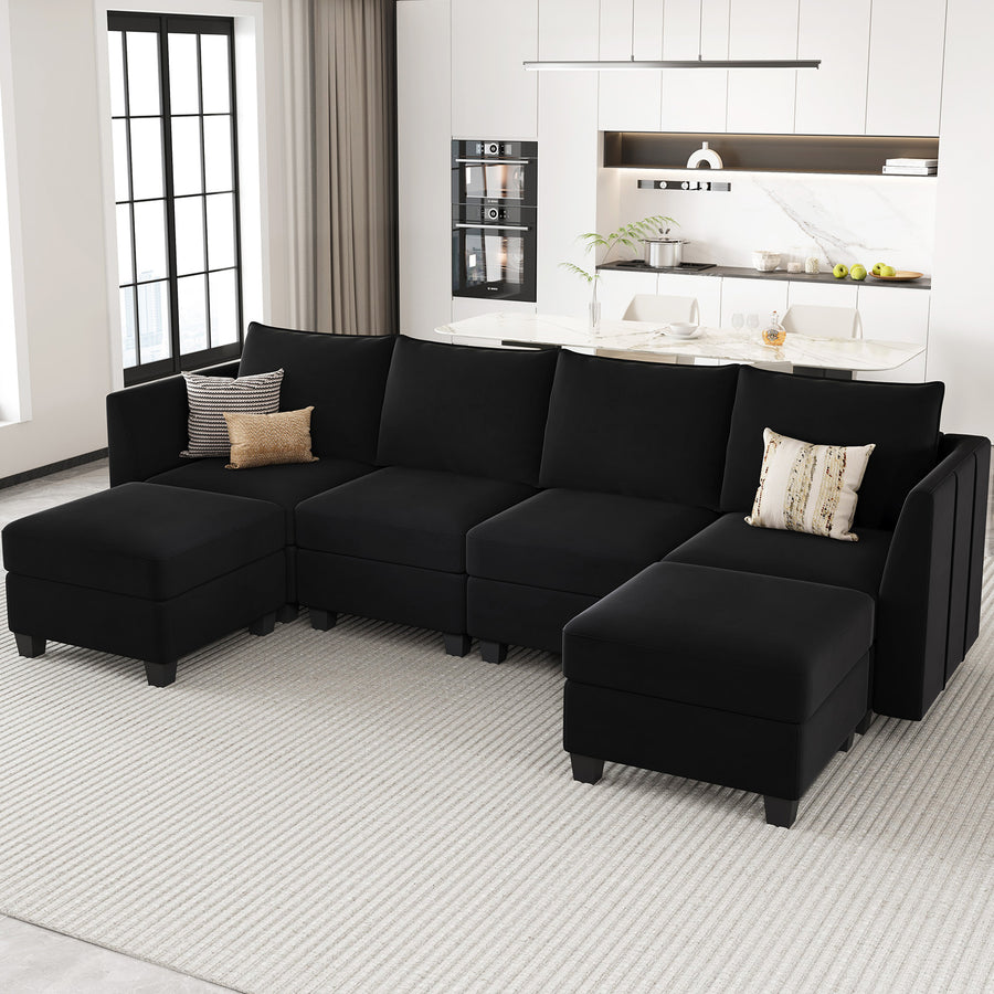 Midnight-Black-/-Velvet-6-Seat-U-Shaped-Open-Sectional