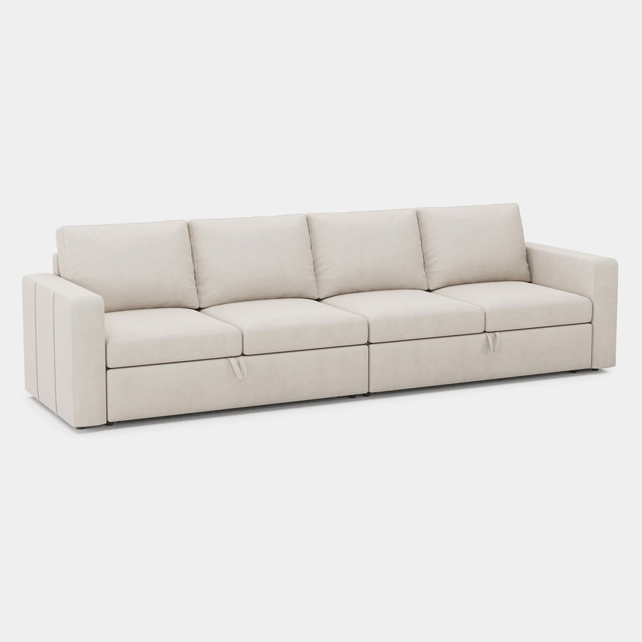 Cosmic-Latte-/-Velvet-4-Seat-Double-Pullout-Sofa