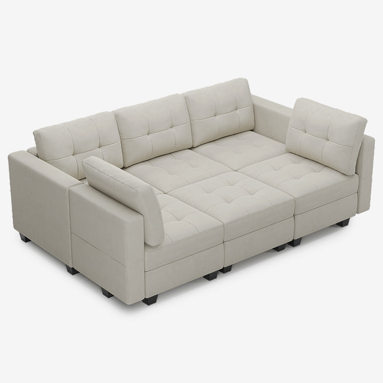 Belffin 6 Seats + 7 Sides Modular Velvet Tufted Sleeper Sofa with Storage Seat