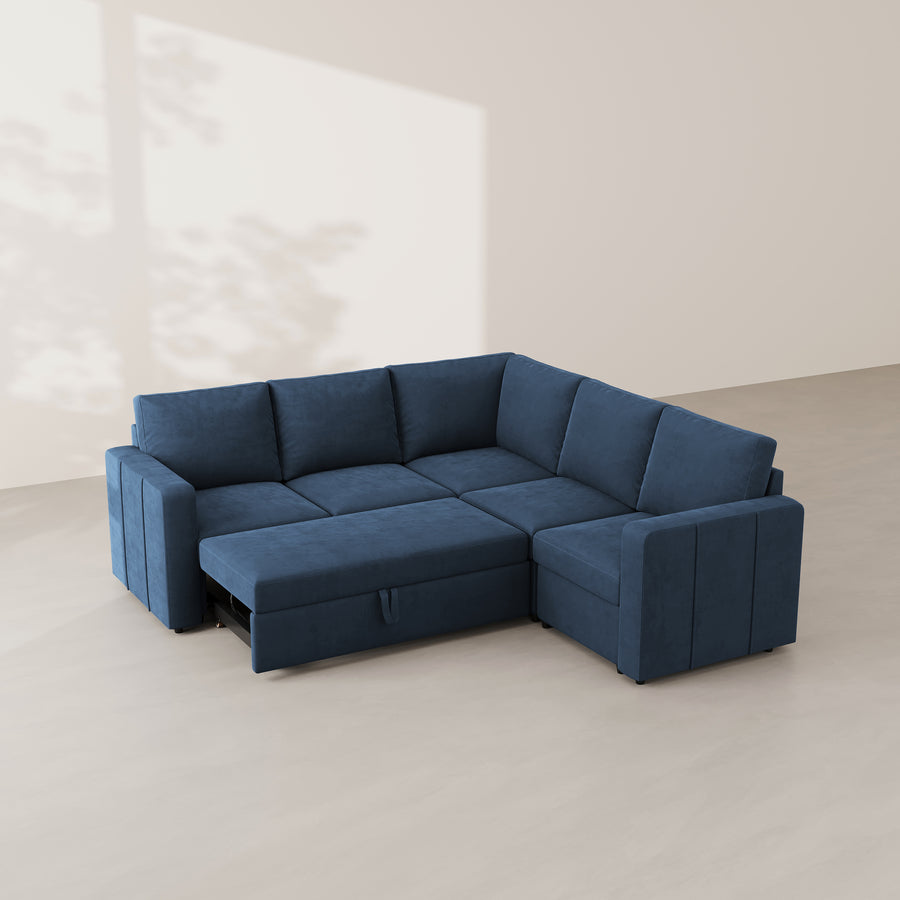 Navy-Blue-/-Velvet-5-Seat-L-Shaped-Pullout-Sectional