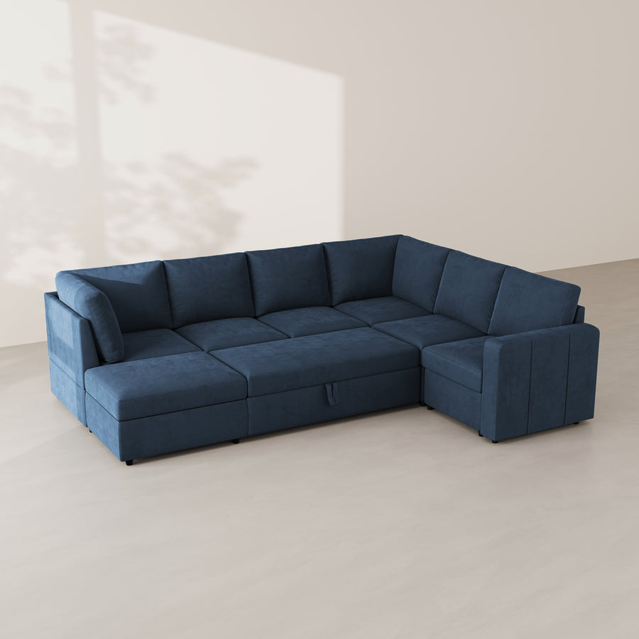 Navy-Blue-/-Velvet-7-Seat-U-Shaped-Pullout-Sectional
