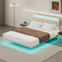 Modern Upholstered Floating Bed Frame with LED Lights BSN