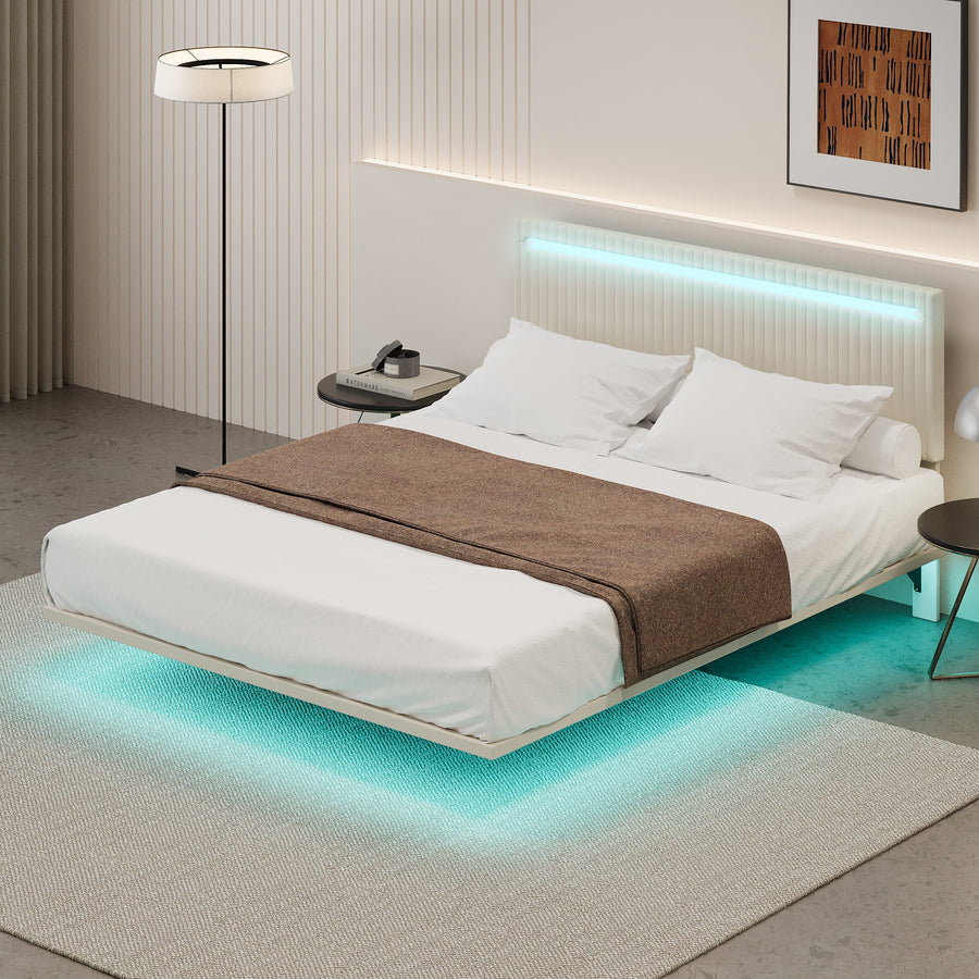Modern Upholstered Floating Bed Frame with LED Lights BSN