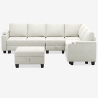 Misty-White-/-Chenille-7-Seat-U-Shaped-Sectional