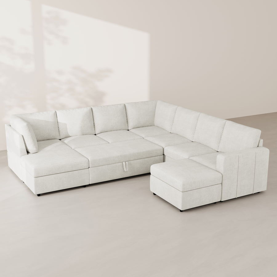 Misty-White-/-Chenille-9-Seat-U-Shaped-Pullout-Sectional