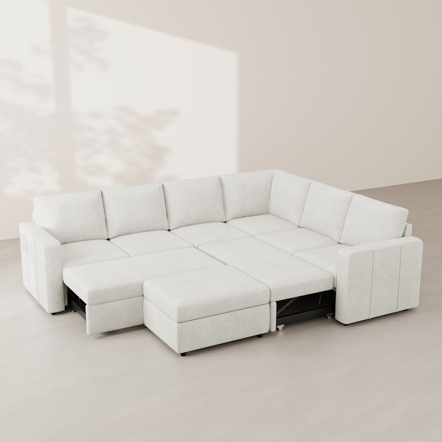Misty-White-/-Chenille-7-Seat-L-Shaped-Double-Pullout-Sectional
