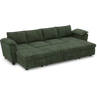 Moss-Green-/-Chenille-4-Seat-U-Shaped-Double-Chaise-Pullout-Sectional