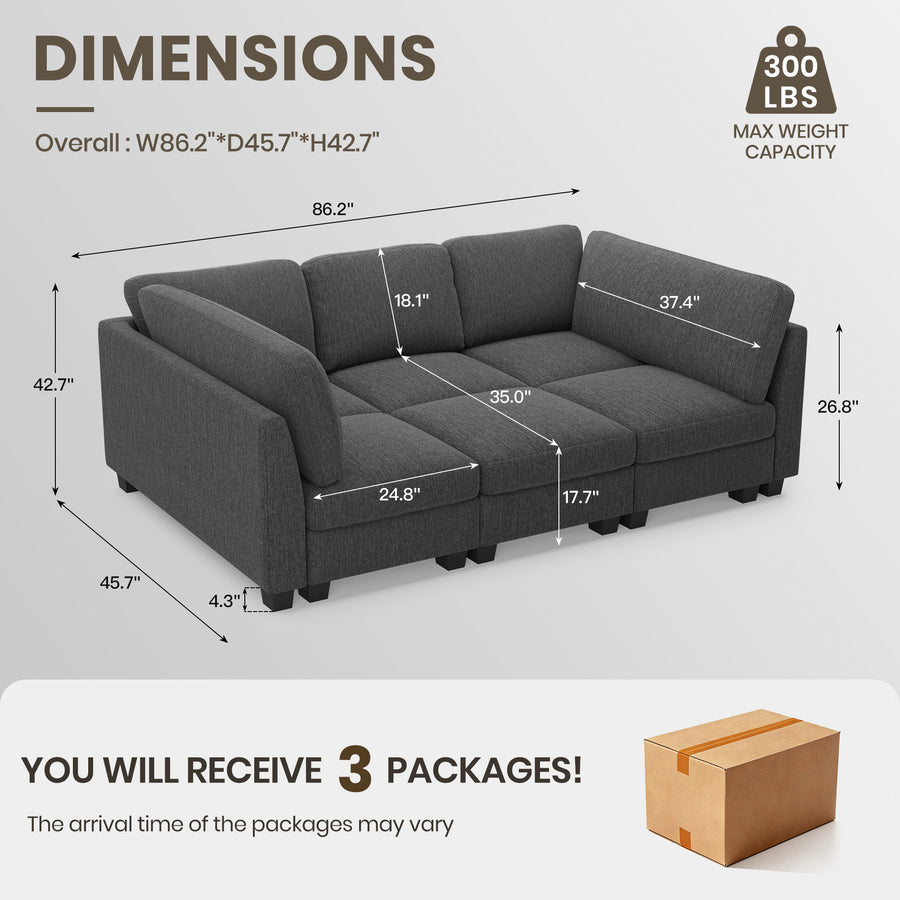 Charcoal-Grey-/-Terry-3-Seat-Sleeper-Sofa-dimension