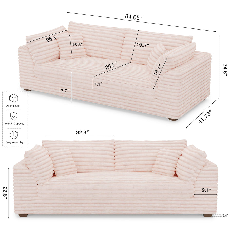 Pale-Pink-/-Faux-Rabbit-Fur-Corduroy-Loveseat