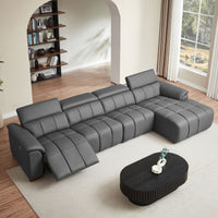 Corporate-Gray-/-Genuine-Leather-4-Seat-Right-Chaise-Sectional