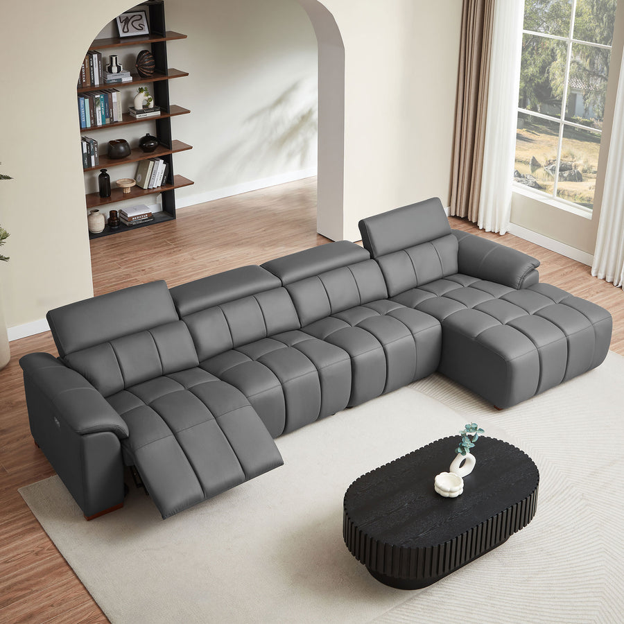 Corporate-Gray-/-Genuine-Leather-4-Seat-Right-Chaise-Sectional