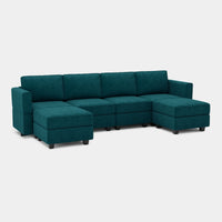 Peacock-Blue-/-Terry-6-Seat-U-Shaped-Open-Sectional