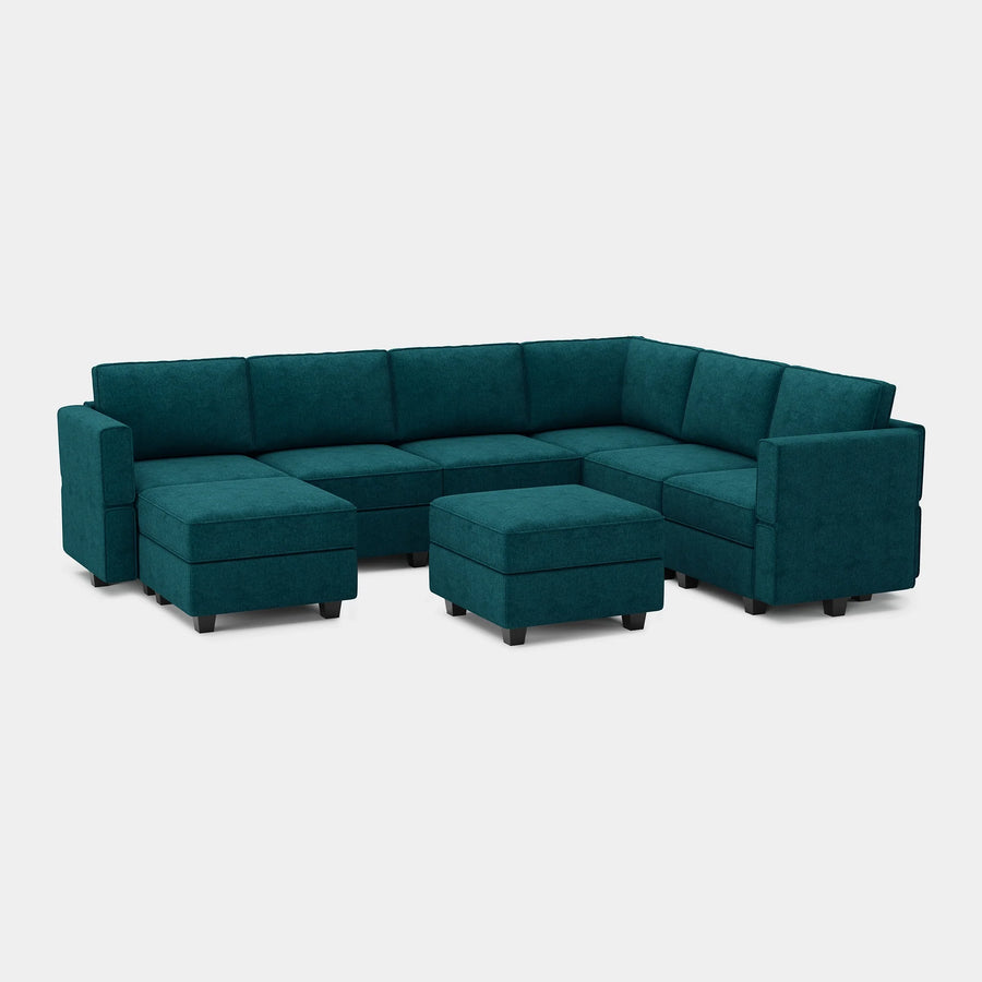 Peacock-Blue-/-Terry-8-Seat-U-Shaped-Sectional