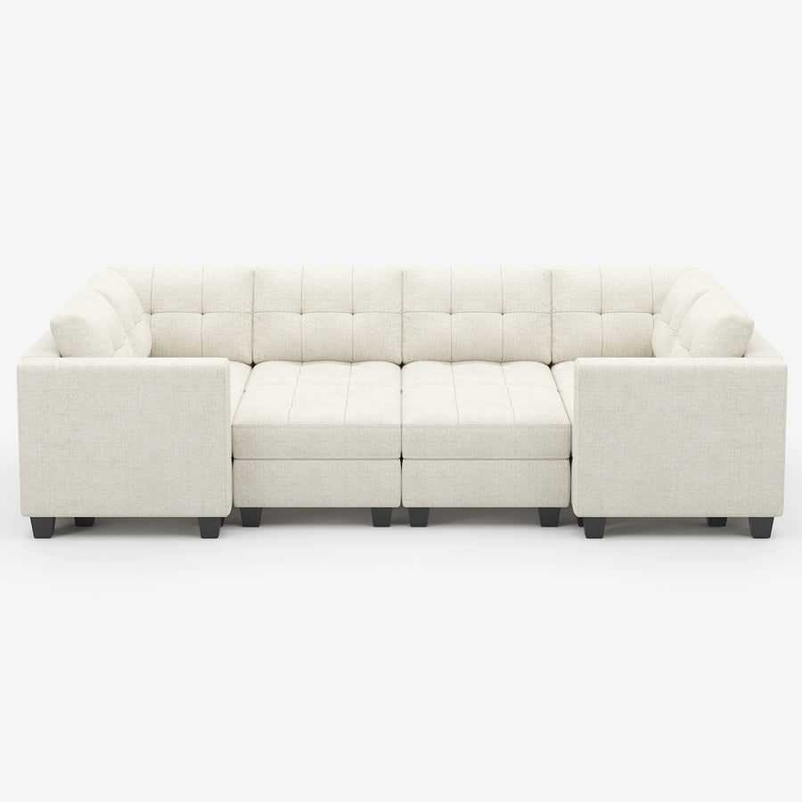 Oatmeal-Beige-/-Chenille-8-Seat-Wraparound-Pit-Sectional