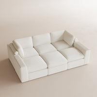 White-Beige-/-Corduroy-6-Seat-Pit-Sectional