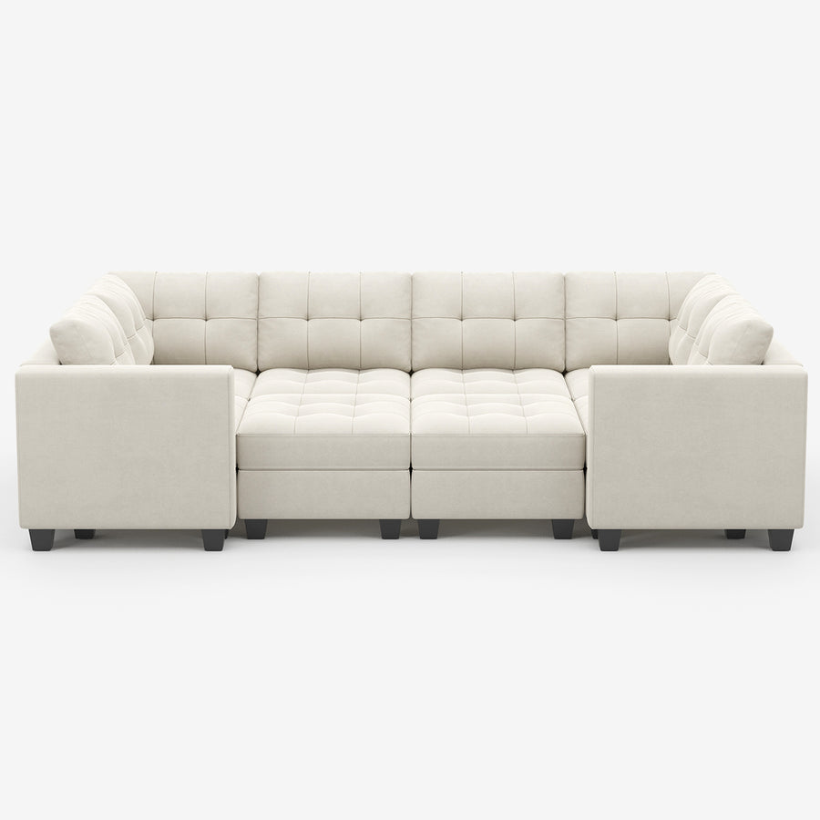 Cosmic-Latte-/-Velvet-8-Seat-Wraparound-Pit-Sectional