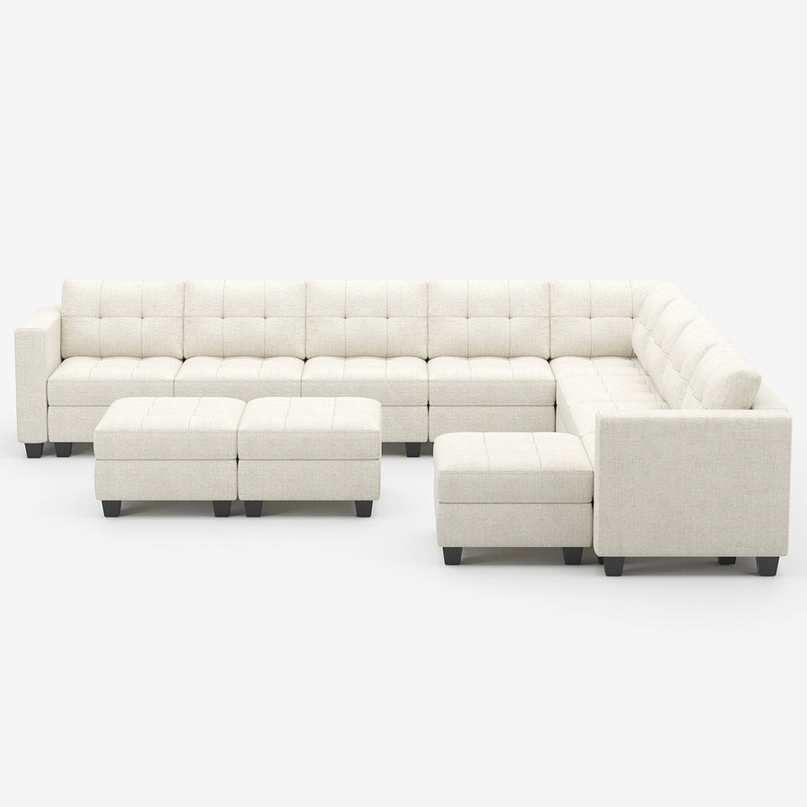Oatmeal-Beige-/-Chenille-11-Seat-L-Shaped-Sectional