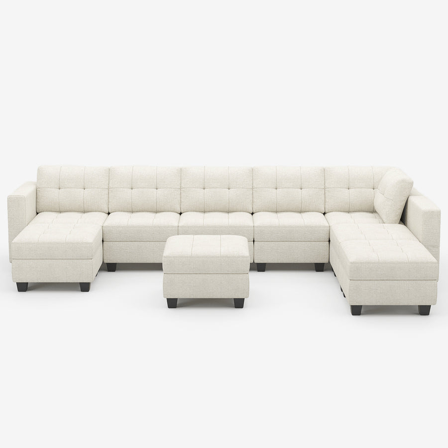 Oatmeal-Beige-/-Chenille-9-Seat-U-Shaped-Open-Sectional-with-Ottoman