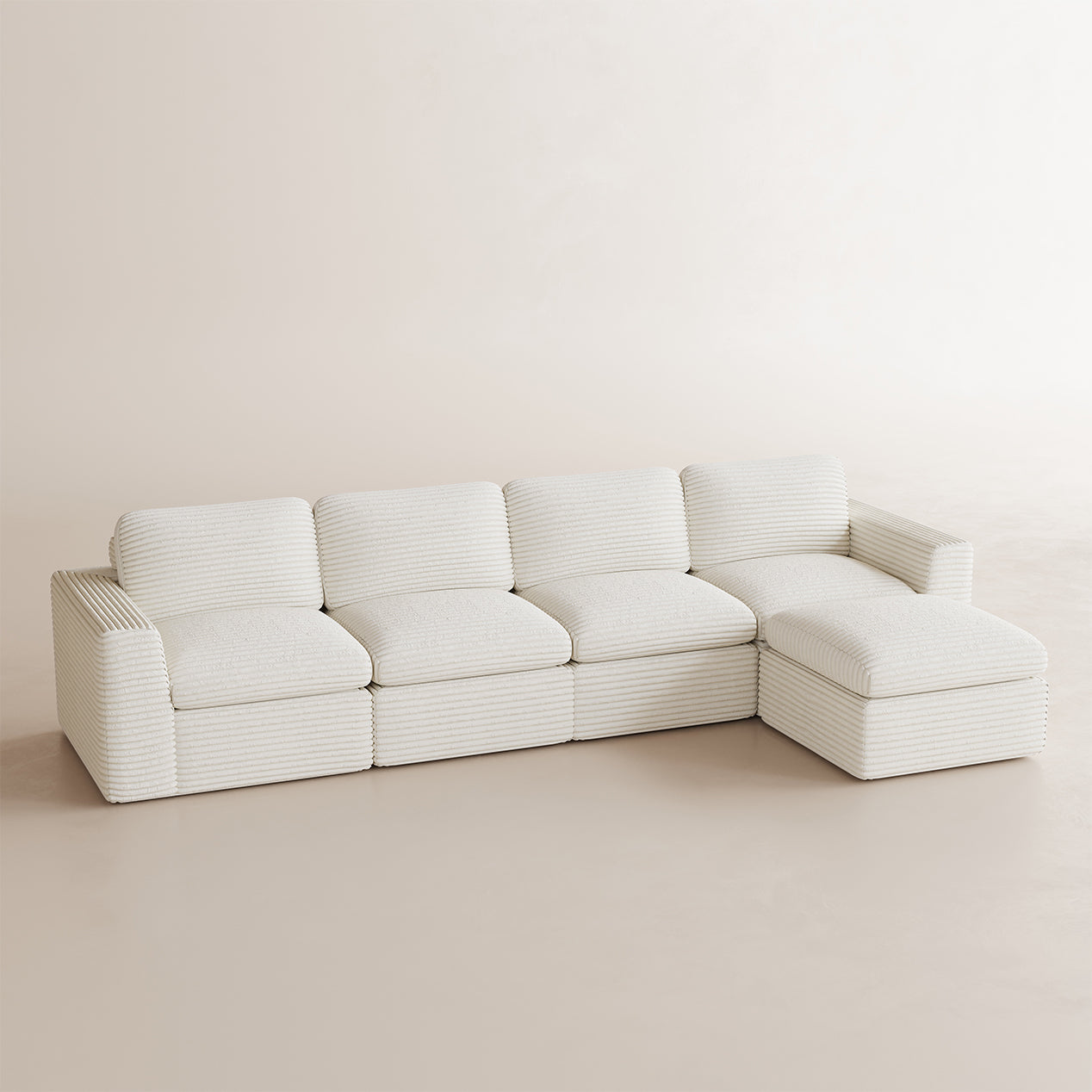 Corduroy-White-Beige-4-Seats-L-Shaped-Sectional