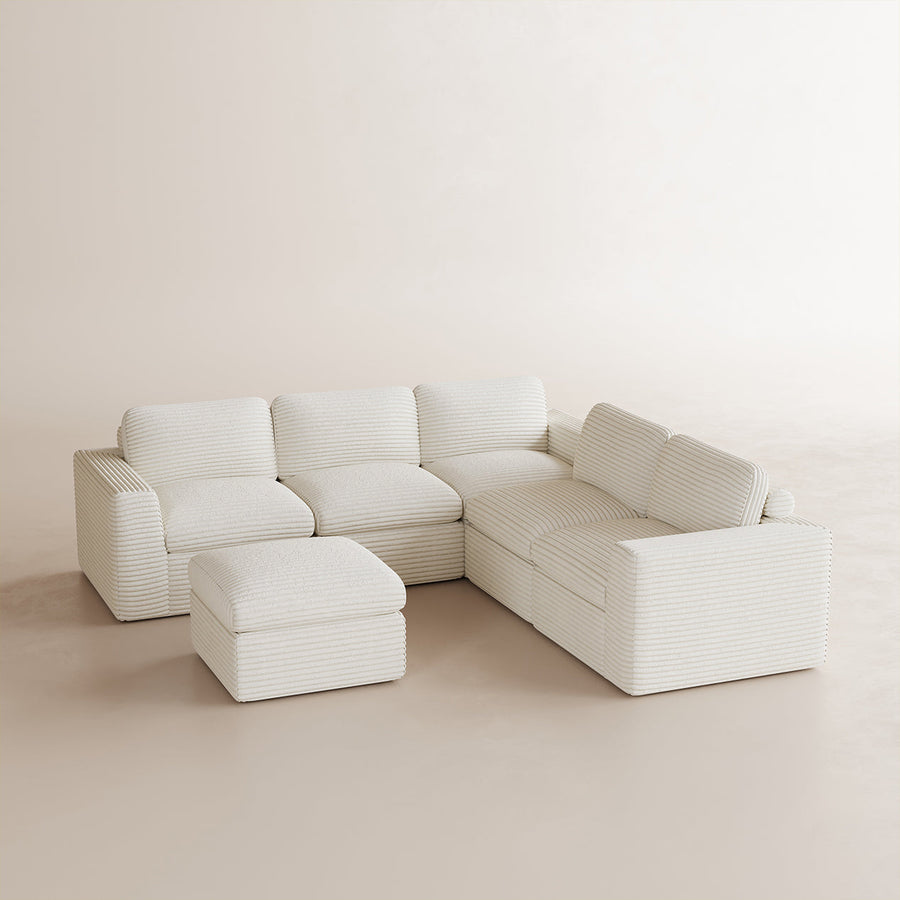 White-Beige-/-Corduroy-6-Seat-U-Shaped-Sectional-with-Return