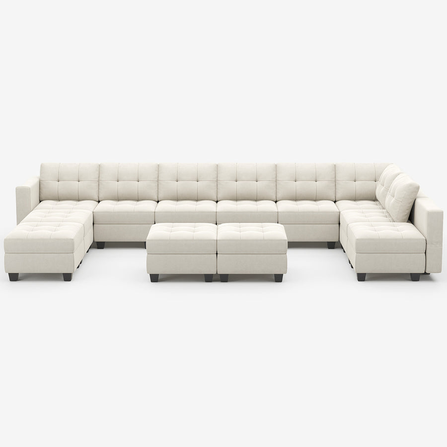 Cosmic-Latte-/-Velvet-12-Seat-U-Shaped-Sectional
